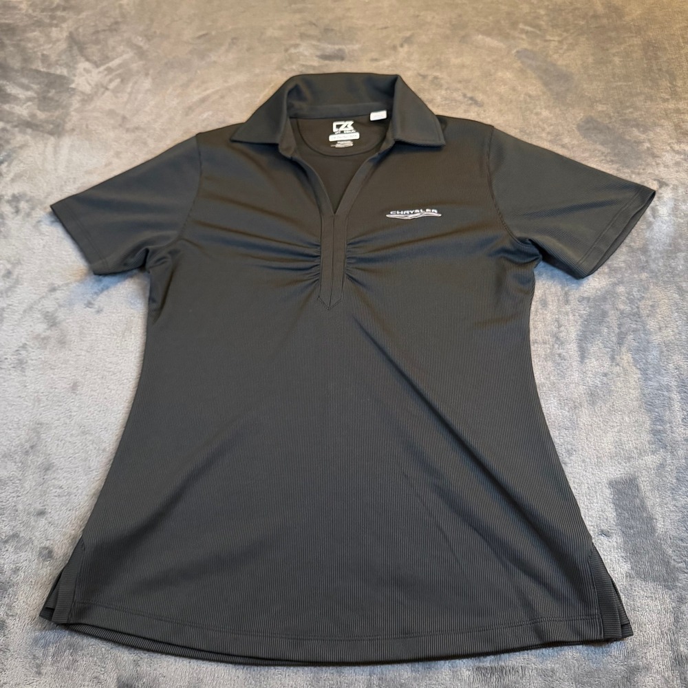 Cutter Buck Black CHRYSLER CB DryTec Golf Polo Shirt Sun Protection Womens Small